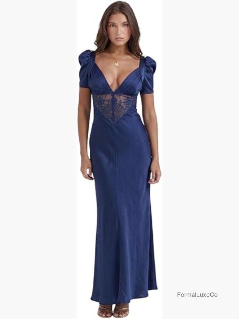 Satin Mock Neck Maxi Dress With Ruffle Sleeves Elegant Cocktail